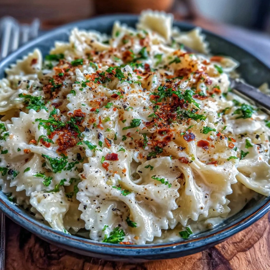 Bow Tie Pasta With Creamy Garlic Parmesan Sauce
